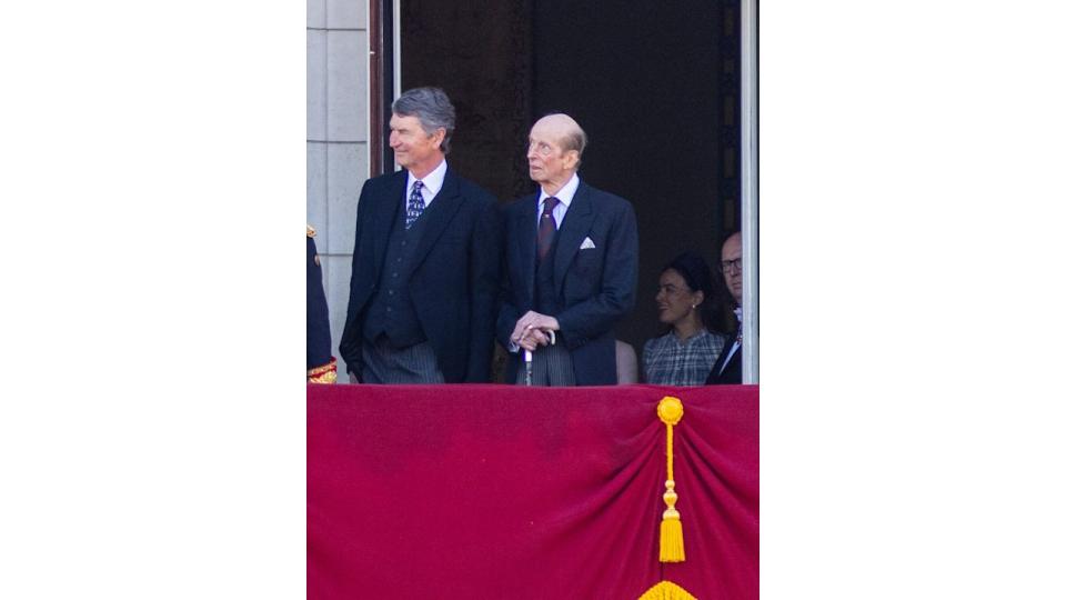 Sophie Winkleman could be seen enjoying the flypast from the windows of Buckingham Palace