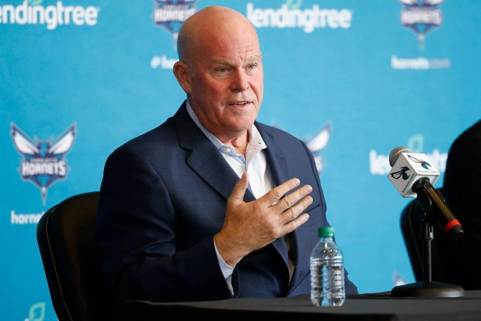 New Charlotte Hornets head coach Steve Clifford takes a question during media conference at Spectrum Center in Charlotte, N.C., Tuesday, June 28, 2022.