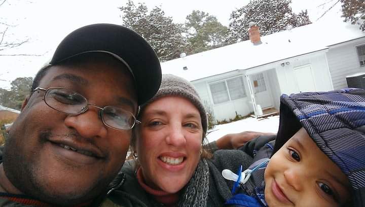 Snow day in Fayetteville, January 2014: Myron, Sarah and Samuel.