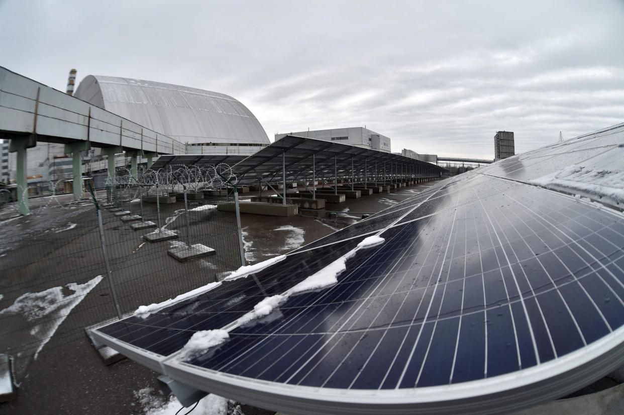 Photovoltaic panels on the new one-megawatt power plant, metres from Chernobyl's exploded nuclear reactor: AFP/Getty Images