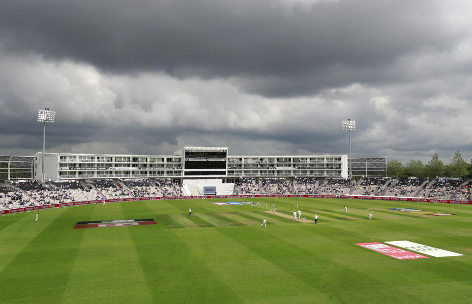 A general view of the Rose Bowl during the third day of the World Test Championship final cricket match between New Zealand and India, in Southampton, England, Sunday, June 20, 2021. (AP Photo/Ian Walton)