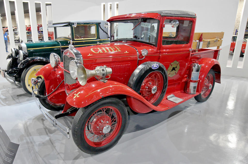 <p>If you need to put out only a small fire, this Ford-produced fire engine from 1930 could be just the job. Based on a Ford Model A and named the Fire Chief Truck, the chief fireman would get to a conflagration ahead of the fire engines, to work out a plan of attack. Power was courtesy of a <strong>200ci</strong> (3.3-litre) four-cylinder engine rated at <strong>40bhp</strong>.</p>