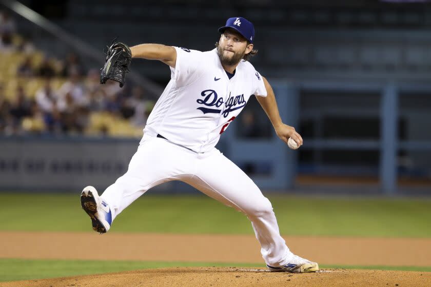 Los Angeles, CA - September 19: Los Angeles Dodgers pitcher Clayton Kershaw delivers a pitch.