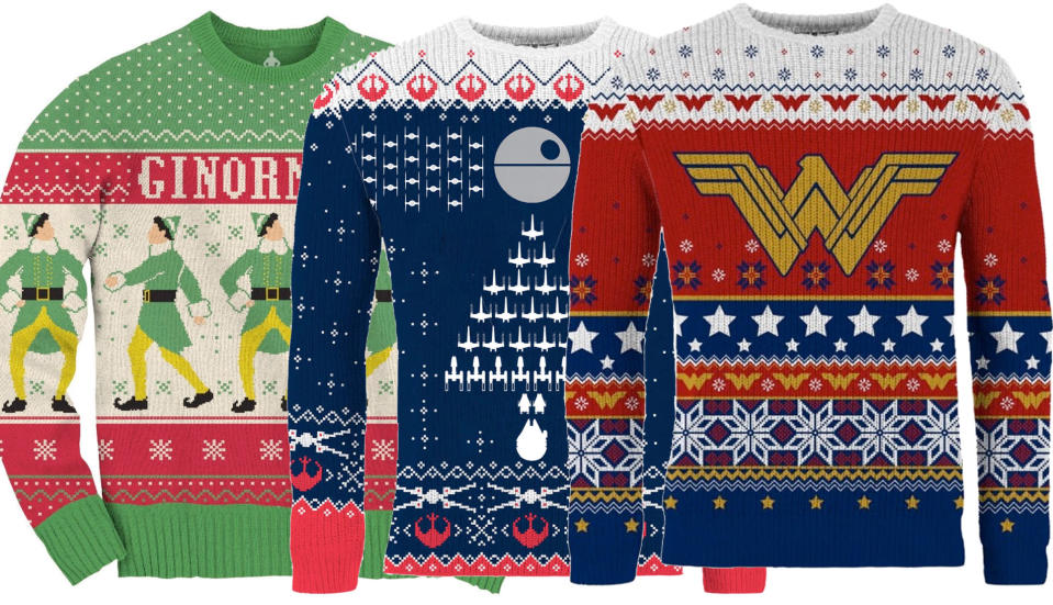 <p>What better way to show off both your super-fandom and your holiday spirit than with one of these eye-popping outergarments from the geek-loving merchants at Merchoid. <em>Elf</em>, <em>Star Wars</em>, <em>Wonder Woman</em>, <em>Rick and Morty</em>, <em>Bob’s Burgers</em>… whatever your obsession, chances are there’s a matching sweater here.<br><strong>Buy: <a rel="nofollow noopener" href="https://www.merchoid.com/stuff/hoodies-and-sweatshirts/christmas-jumpers/" target="_blank" data-ylk="slk:Merchoid" class="link ">Merchoid</a></strong> </p>