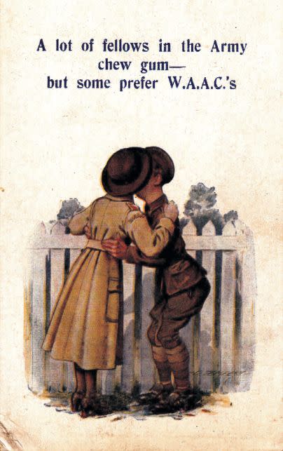 There were more allegations of impropriety than proven cases. The slanders infuriated WAACs of every rank, who found army life a far cry from the flirting shown in this type of cheeky postcard.