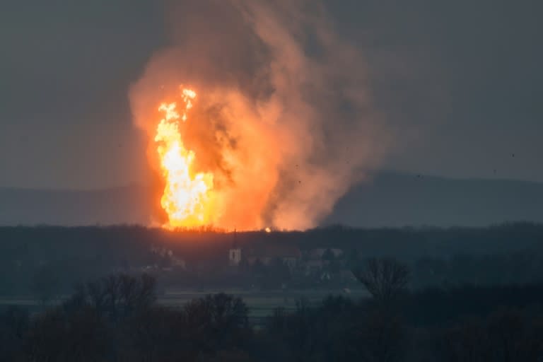 A fire at the Baumgarten facility in eastern Austria after an explosion rocked the site, one of Europe's main gas pipeline hubs