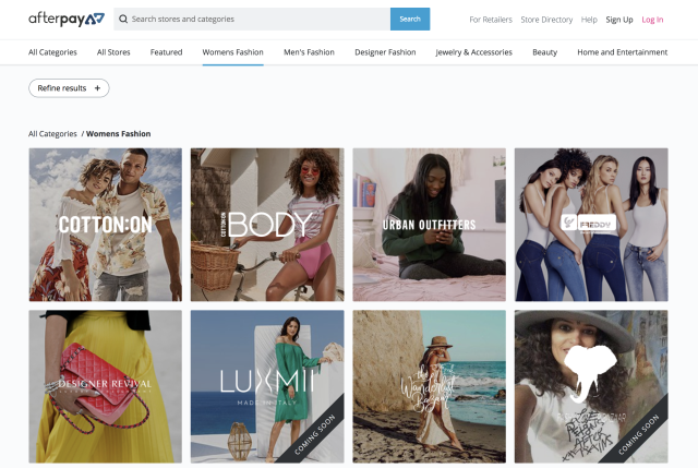 Categories on Afterpay