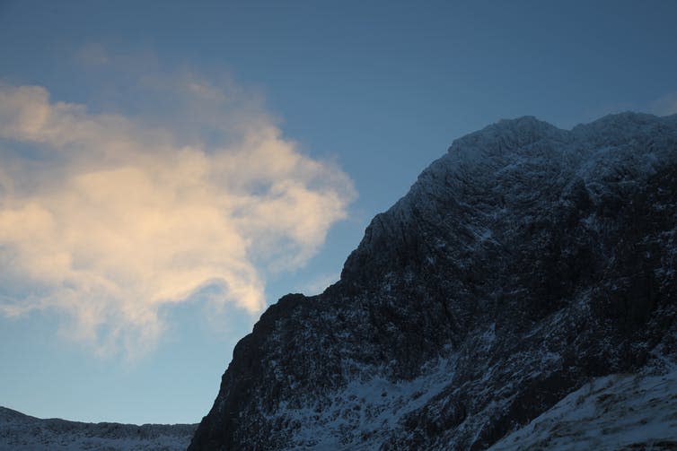 <span class="caption">Clouds often form at the top of mountains, where warm moist air blows upwards and then cools very quickly.</span> <span class="attribution"><a class="link " href="https://www.shutterstock.com/image-photo/clouds-over-ben-nevis-1125498203?src=6R9CrQmiVm--hVwj9Illjw-1-18" rel="nofollow noopener" target="_blank" data-ylk="slk:Shutterstock.;elm:context_link;itc:0;sec:content-canvas">Shutterstock.</a></span>