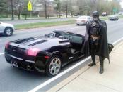 Holy cow Batman! Children's entertainer Lenny Robinson was pulled over by police because he didn't have a proper number plate for his Batmobile - a swish black Lamborghini Gallado. Instead of a licence plate he had a batwing emblem - presumably to let other cars know he was the Caped Crusader. The Batman impersonator was let off with a warning from Maryland police in America (Rex)