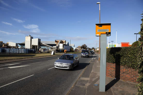 england, west sussex, shoreham-by-sea, gatso traffic speed camera on main road....