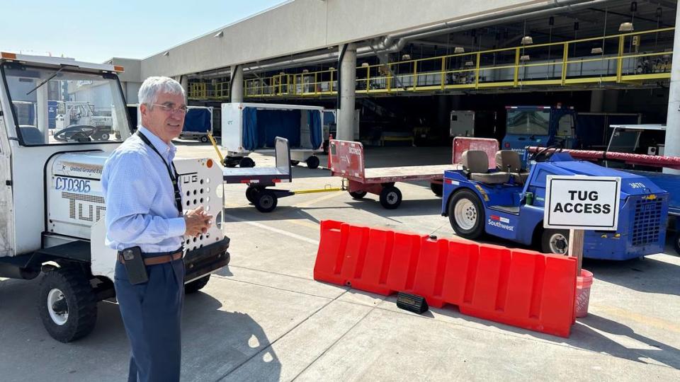 Rick Piccolo, president and chief executive officer of Sarasota Bradenton International Airport, on 3/27/2024 looks over a new $50 million baggage handling system being installed at the airport. It is one of a number of projects underway to help accommodate millions of new passengers.