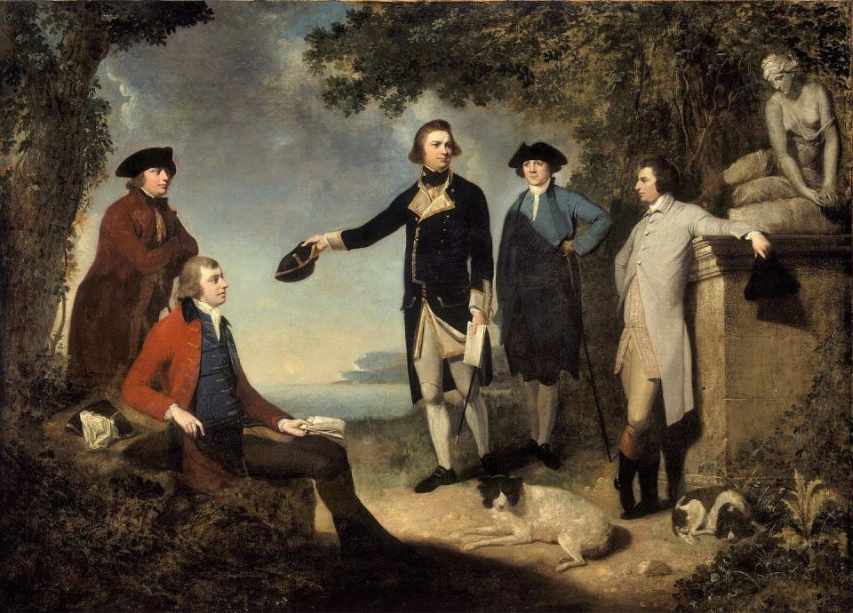 The 1768 voyage of British captain James Cook, center, put into motion wide-scale colonization and Indigenous dispossession across Oceania. <a href="https://nla.gov.au/nla.obj-135646842/view" rel="nofollow noopener" target="_blank" data-ylk="slk:John Hamilton Mortimer via the National Library of Australia;elm:context_link;itc:0;sec:content-canvas" class="link ">John Hamilton Mortimer via the National Library of Australia</a>