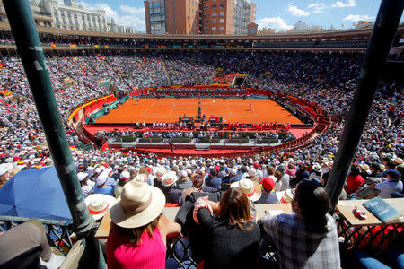 Tennis - Davis Cup - Quarter Final - Spain vs Germany - Plaza de Toros de Valencia, Valencia, Spain - April 8, 2018 General view during the game between Spain's Rafael Nadal and Germany's Alexander Zverev REUTERS/Heino Kalis TPX IMAGES OF THE DAY