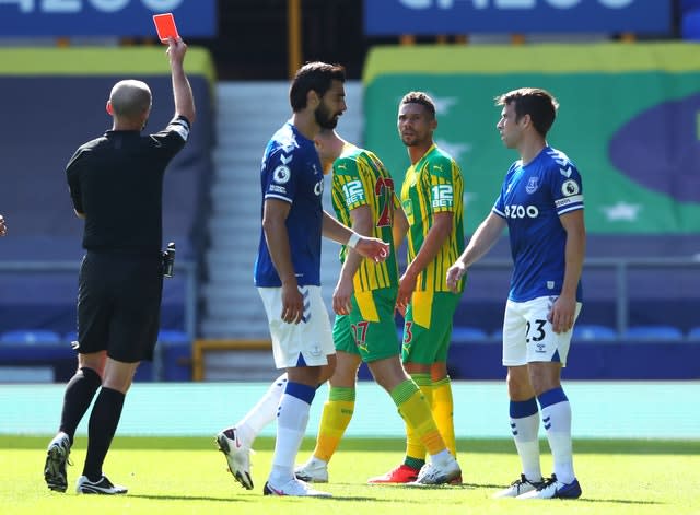 Kieran Gibbs was sent off for pushing James Rodriguez