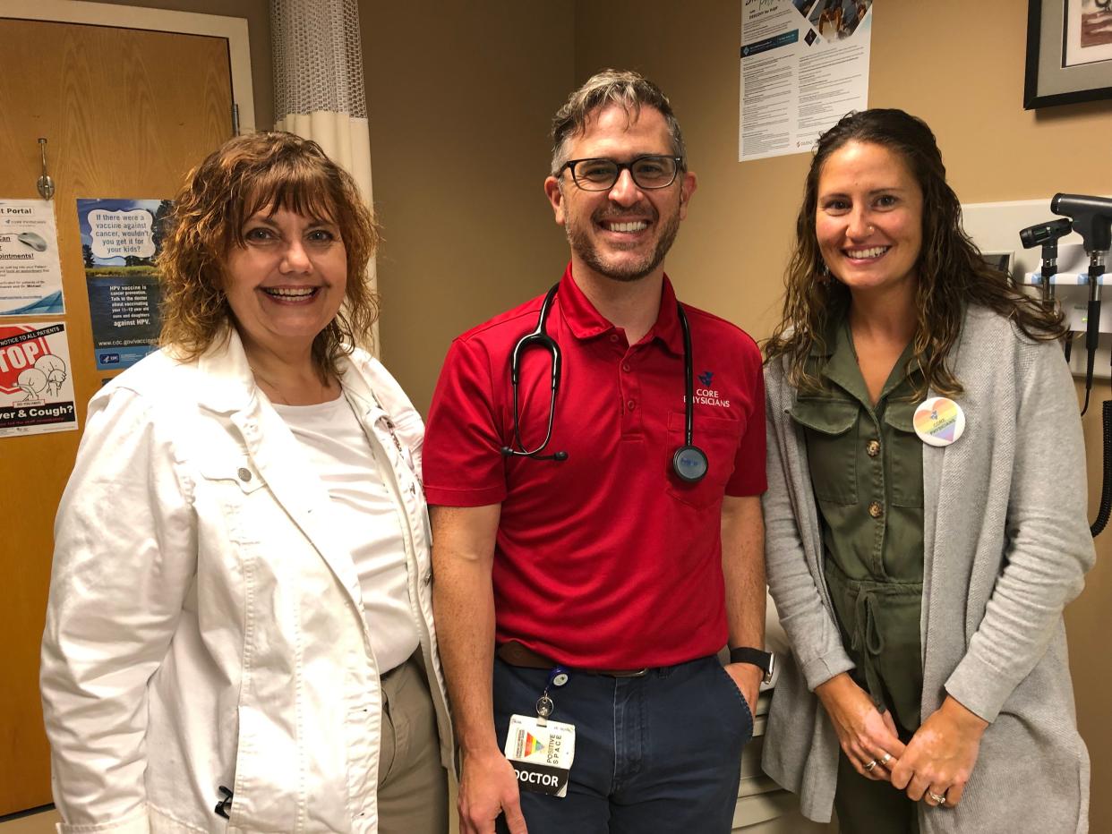 Shirley Dawson, medical office coordinator, Dr. Robert Kelly, and Alyssa Hamel, LICSW, behavioral health counselor, are part of an Exeter practice offering LGBTQ+ health care services.