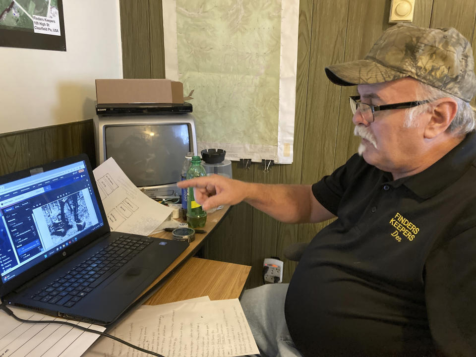 FILE - Treasure hunter Dennis Parada, owner of Finders Keepers, talks about the FBI's 2018 dig for Civil War-era gold in an interview at his office in Clearfield, Penn., Jan. 6, 2023. (AP Photo/Michael Rubinkam, file)