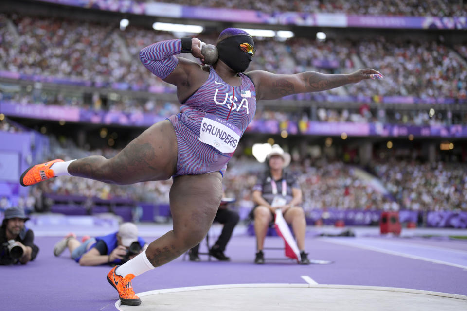 Raven Saunders, the masked shot putter, takes the stage for qualifying