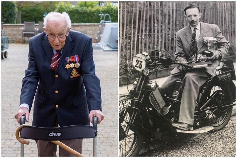 現年99歲的二戰退役老兵湯姆摩爾，發起在自家花園繞行100圈的募款，獲得熱烈響應。（翻攝自justgiving.com）