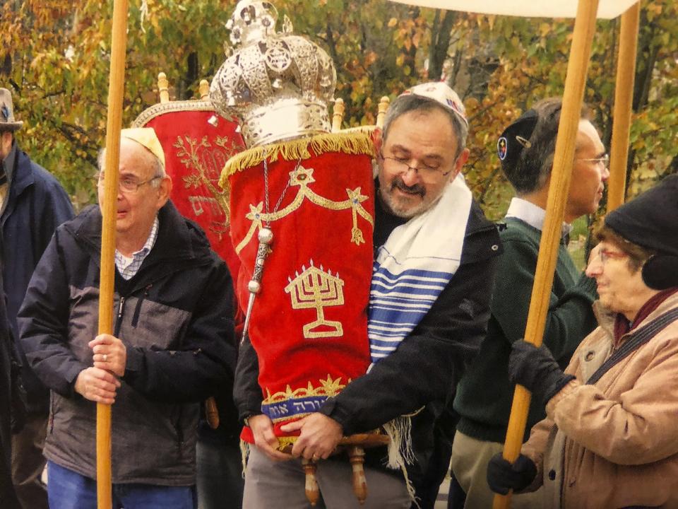 This undated photo provided by Barry Werber shows Richard Gottfried, center. Gottfried was killed when a gunman opened fire at a Pittsburgh synagogue on Saturday, Oct. 27, 2018. (Courtesy of Barry Werber via AP)