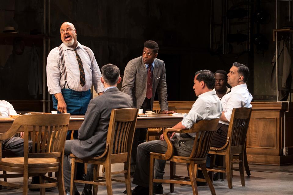 Cast members from Theatre Latte Da’s production of a musical version of “Twelve Angry Men” which will be presented at Asolo Repertory Theatre.