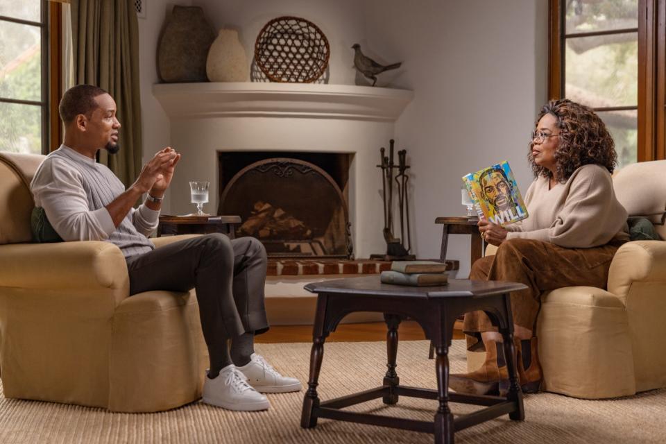 Will Smith sitting opposite Oprah Winfrey in a new interview.