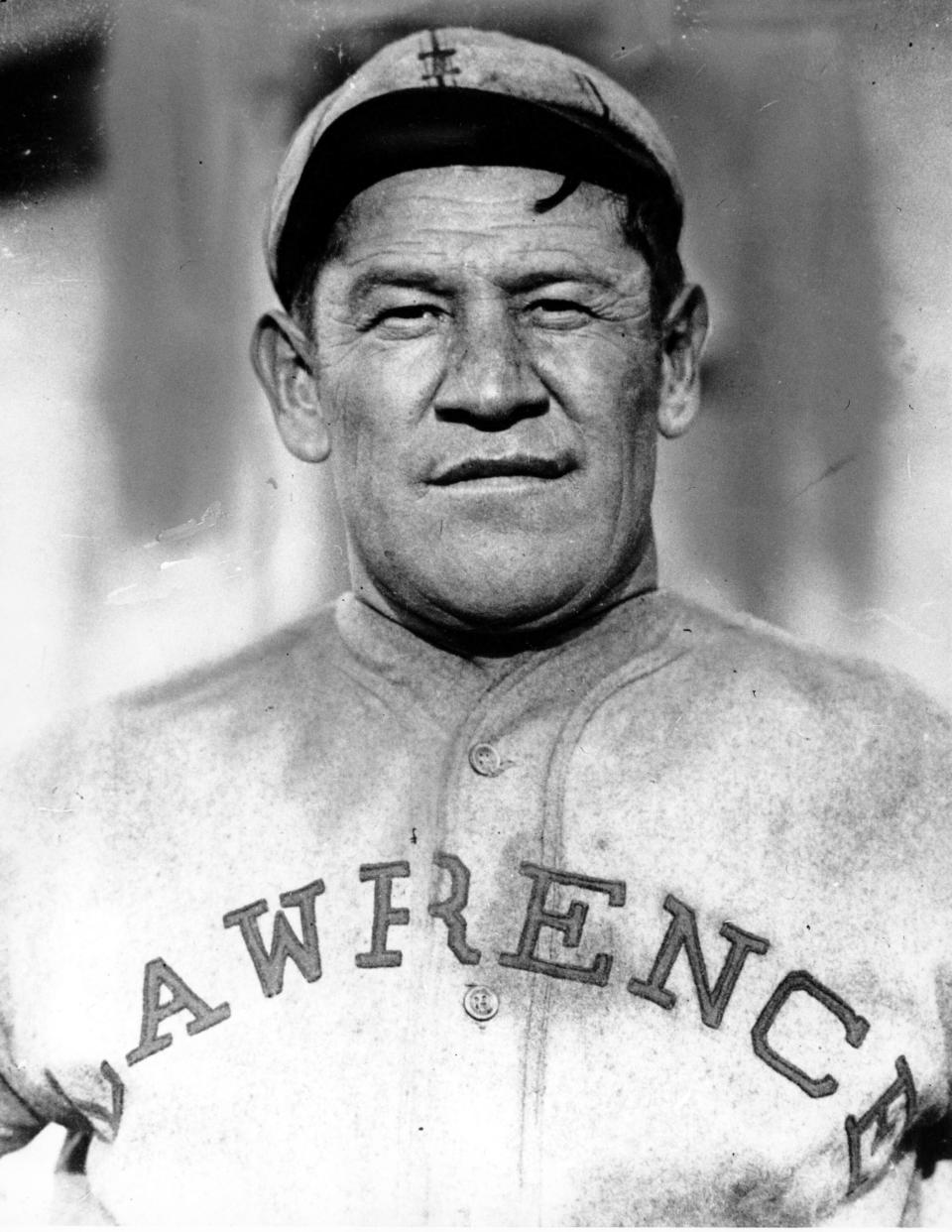 FILE - This is an undated photo of Jim Thorpe in a baseball uniform. Jim Thorpe has been reinstated as the sole winner of the 1912 Olympic pentathlon and decathlon — nearly 110 years after being stripped of those gold medals for violations of strict amateurism rules of the time. The International Olympic Committee confirmed that an announcement was planned later Friday, July 15, 2022. (AP Photo, File)