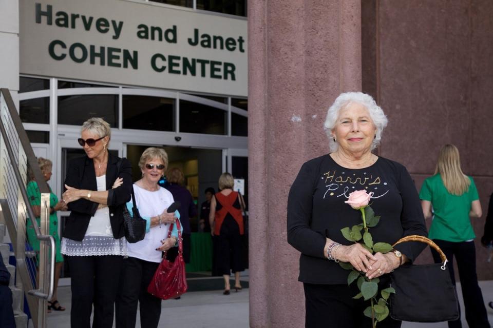 Janet Cohen, Naples philanthropist, stands outside the student union at Florida Gulf Coast University, named in her honor and her late husband, Harvey Cohen, after her substantial gift for the project. Cohen died at the age of 98 on Sept. 5, 2023.
