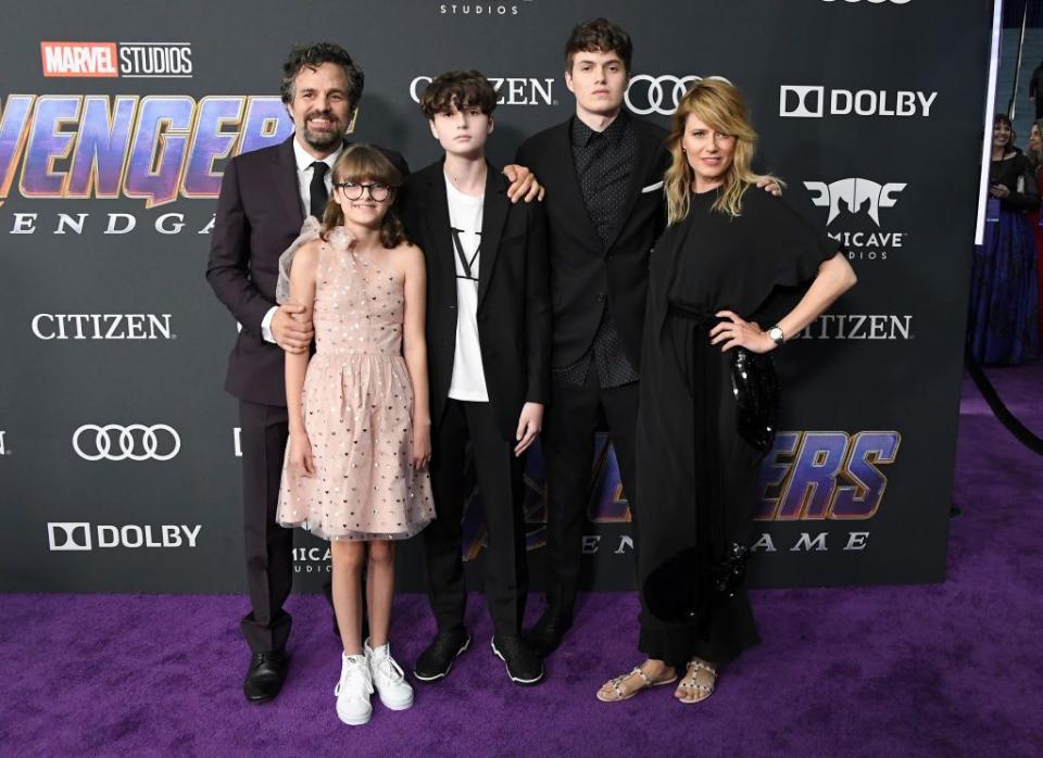 los angeles, ca april 22 l r mark ruffalo, odette ruffalo, bella noche, keen ruffalo and sunrise coigney attend the world premiere of walt disney studios motion pictures avengers endgame at the los angeles convention center on april 22, 2019 in los angeles, california photo by steve granitzwireimage