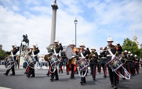 Crew members from HMS Westminster exercise their "Freedom of the City" by marching past Nelson's Column and Westminster on August 07, 2019 in London. - Credit: Leon Neal/Getty Images Europe