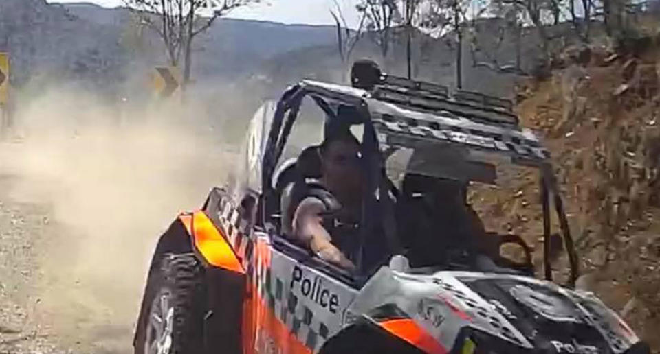 A man claims a NSW Police buggy nearly ran him off Wombeyan Caves Road in the state’s southwest. Source: Facebook/ Matthew Gibbons