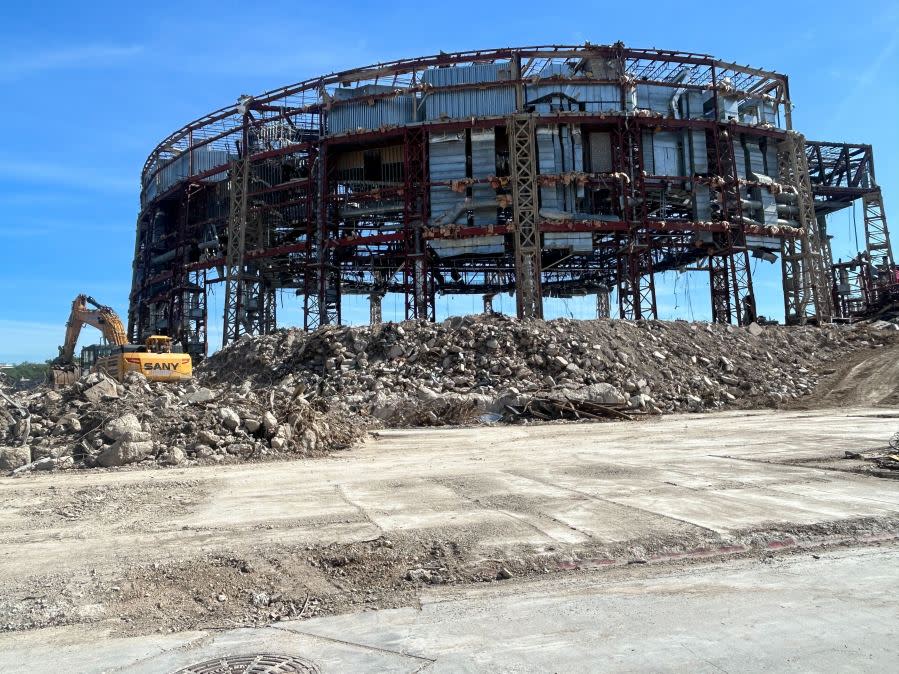 Construction site at the Frank Erwin Center in Austin on April 12, 2024. The arena is being demolished and the location will house UT Dell Medical Center expansion. (KXAN Photo/Frank Martinez)