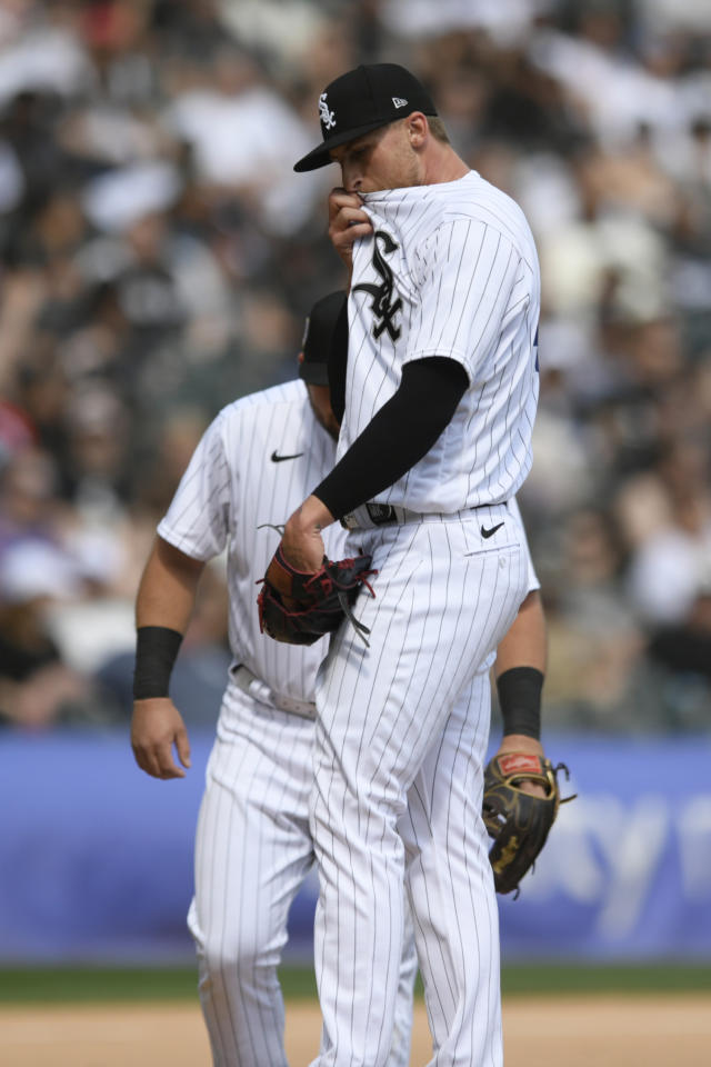 CHICAGO, IL - APRIL 15: Chicago White Sox right fielder Oscar Colas (22)  bats during an MLB game against the Baltimore Orioles on April 15, 2023 at Guaranteed  Rate Field in Chicago