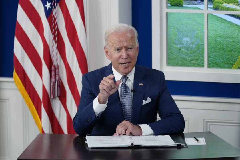 President Joe Biden speaks during a virtual COVID-19 summit during the 76th Session of the United Nations General Assembly, in the South Court Auditorium on the White House campus, Wednesday, Sept. 22, 2021, in Washington. (AP Photo/Evan Vucci)