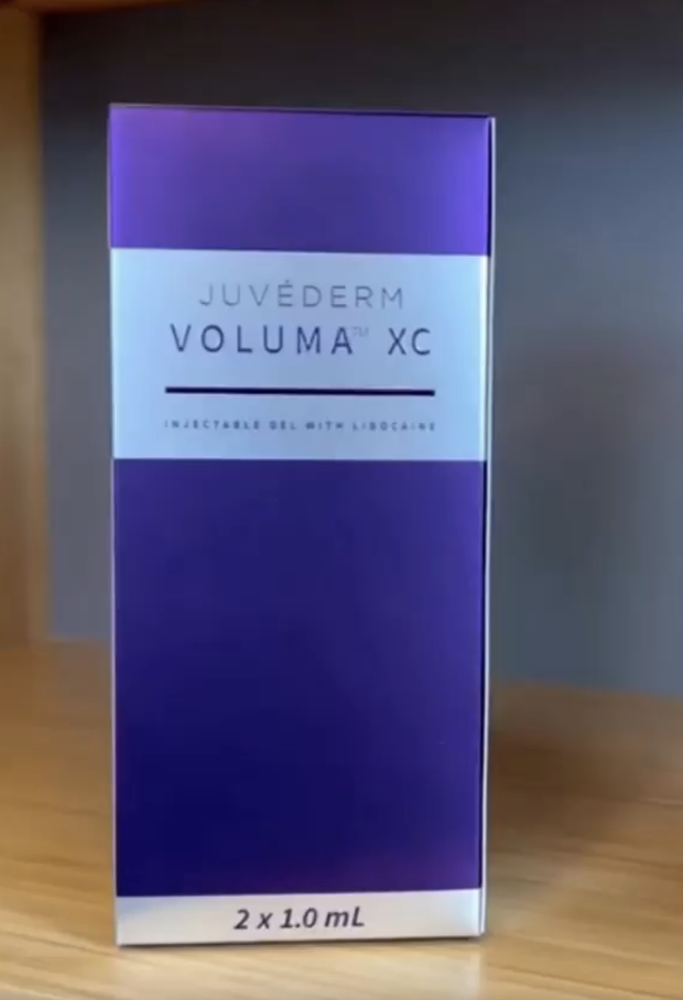 A closeup of a box of Juvederm Voluma