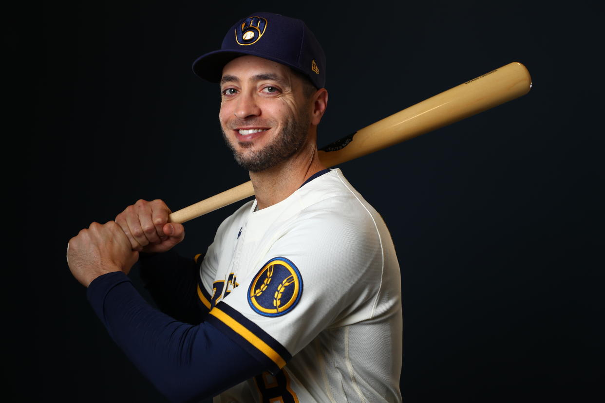 PHOENIX, AZ - FEBRUARY 19: Ryan Braun #8 of the Milwaukee Brewers poses during the Milwaukee Brewers Photo Day on February 19, 2020 in Phoenix, Arizona. (Photo by Jamie Schwaberow/Getty Images)