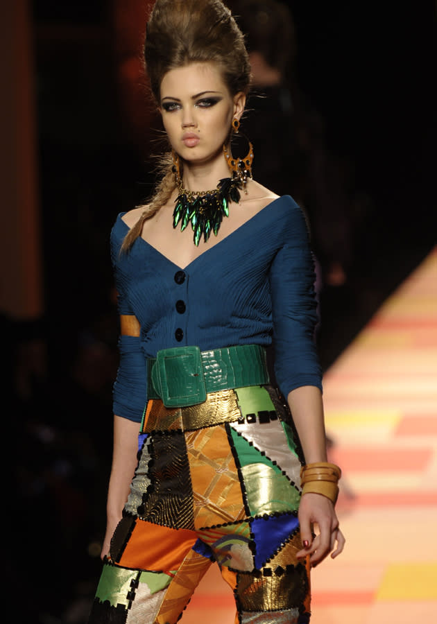 <b>Jean Paul Gaultier SS13 </b><br><br>Patchwork print was another key trend on the catwalk.<br><br>© Rex