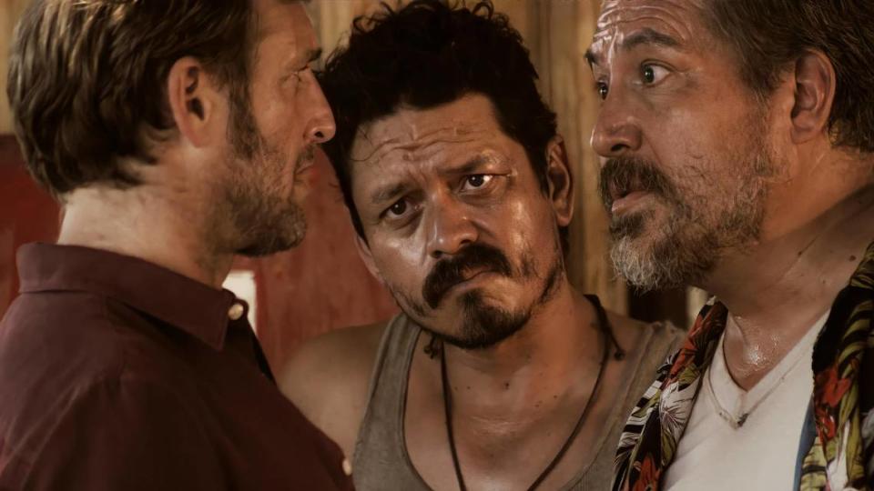 Izquierda a derecha: Josh Lucas como Paul, Jorge A. Jiménez como Junior y Julio César Cedillo como Chato en la película de acción ‘El Demonio Negro’. 