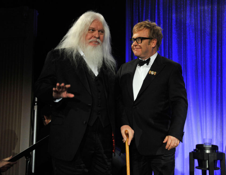 Russell and Sir Elton John during the 9th Annual Elton John AIDS Foundation’s “An Enduring Vision” benefit in New York City, 2010. (Credit: Kevin Mazur/Contributor/WireImage)