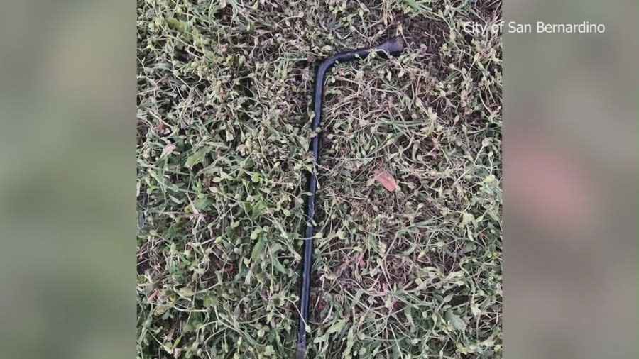 A suspect's crowbar was found at the cemetery. (City of San Bernardino)