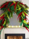 <p>Outline a simple mirror in <a href="https://www.housebeautiful.com/room-decorating/colors/tips/g492/red-and-green-christmas-decorations/" rel="nofollow noopener" target="_blank" data-ylk="slk:Christmas greenery;elm:context_link;itc:0;sec:content-canvas" class="link ">Christmas greenery</a>, then stick in feathers. It's unexpected, but totally statement-making. </p>