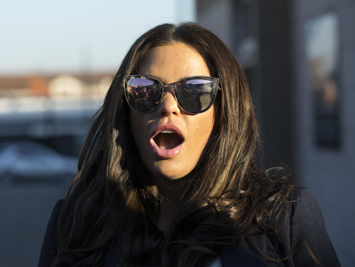 Katie Price outside Bexley Magistrates' Court following her drink driving trial where she was banned from driving for three months, adding to the ban from earlier this year for driving while disqualified. (Photo by Rick Findler/PA Images via Getty Images)