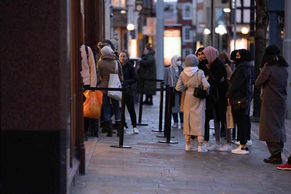 Shoppers wait outside Zara store in Nottingham (swns)