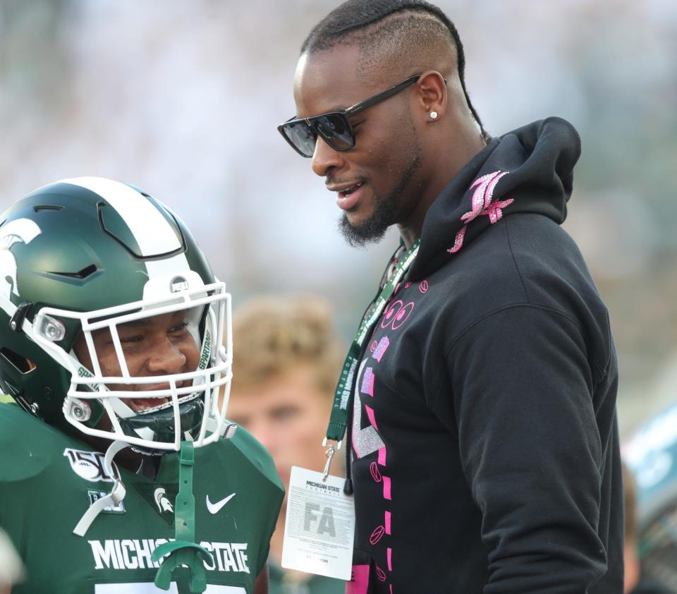 Former Michigan State Spartans running back Le'Veon Bell on the sideline during action against the Tulsa Golden Hurricane, Friday, August 30, 2019 at Spartan Stadium.