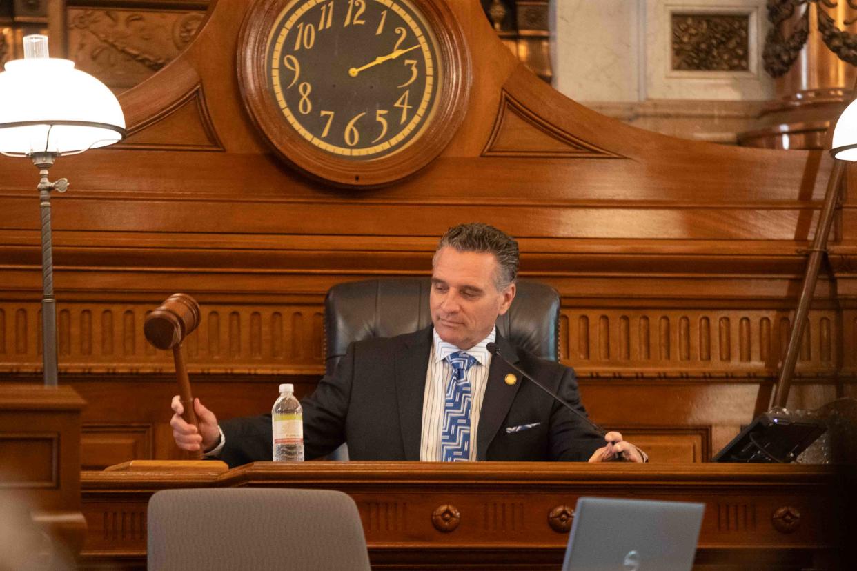 Senate President Ty Masterson, R-Andover, gavels in during a veto override session Monday at the Kansas Statehouse. It is unclear whether Kansans will see substantive tax cuts in 2024 after the Senate failed to override Gov. Laura Kelly's veto of a big tax cut plan.