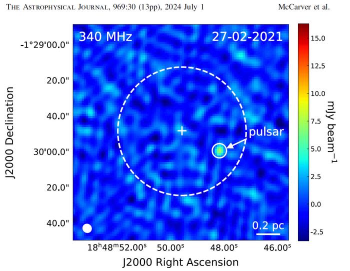 The pulsar GLIMPSE-C01 as seen by the Very Large Array on February 27, 2021