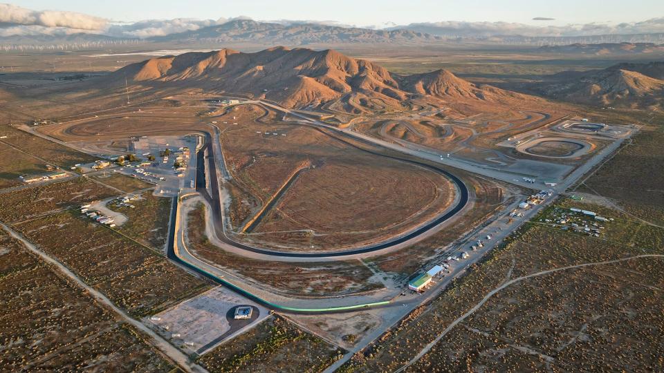 Willow Springs Raceway photographed from above at sunrise.