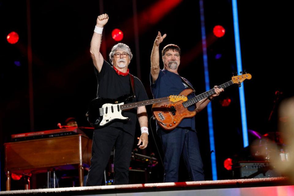 Randy Owen and Teddy Gentry of Alabama perform on stage during day four of CMA Fest 2023 at Nissan Stadium on June 11, 2023 in Nashville, Tennessee.