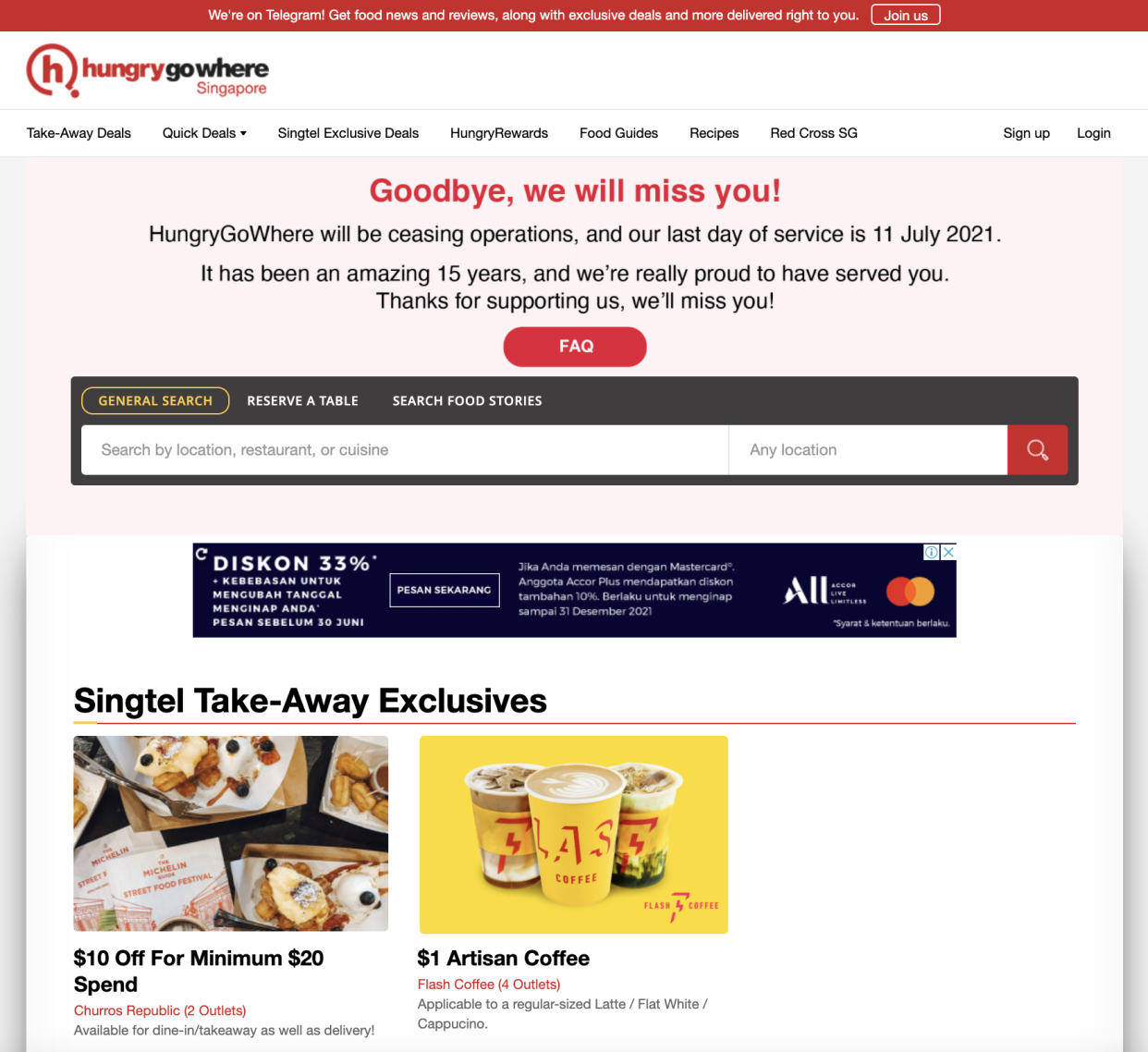 HungryGoWhere site to cease operations. (PHOTO: Screenshot of HungryGoWhere website)