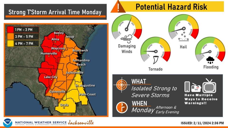 There's a potential for severe storms across parts of Northeast Florida Feb. 12, 2024.