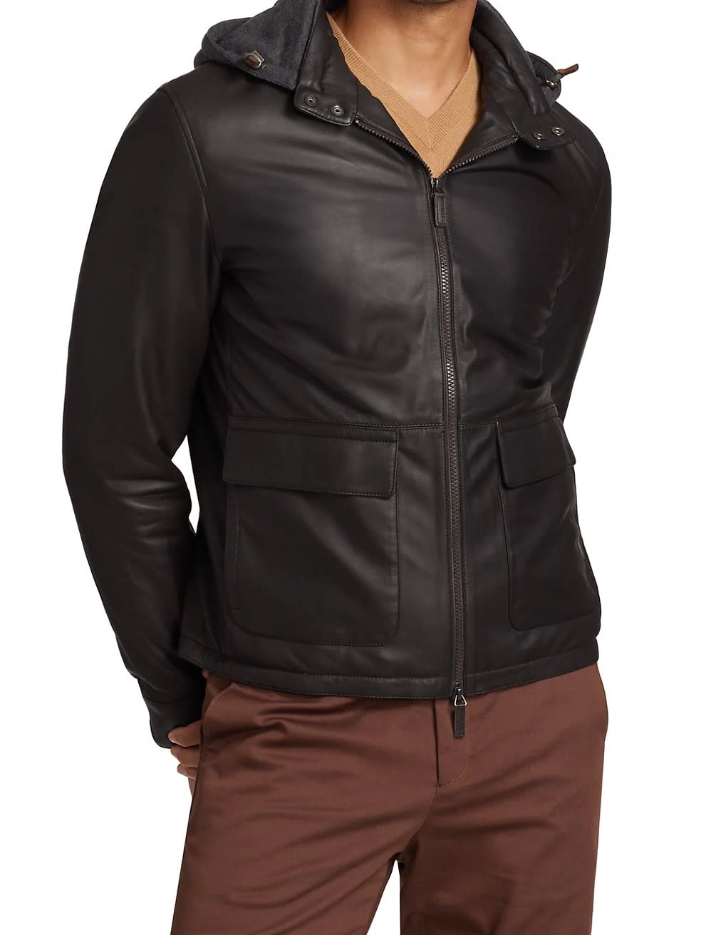 Saks Fifth Avenue Collection Hooded Leather Jacket Best Mens Leather Jackets